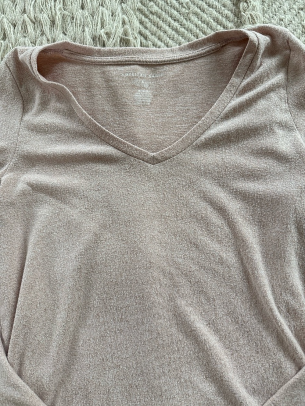 Women's V-Neck Long Sleeve Top - Soft Blush- American Eagle - Picture 2 of 3